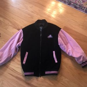 Black & pink velvet Las Vegas varsity jkt